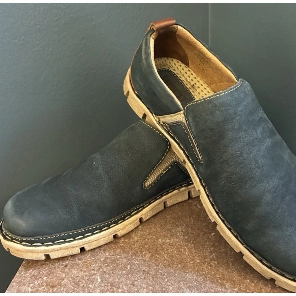 Born Slade Mens Leather Slip On Loafers Sailor Blue Comfort Shoes Size 10